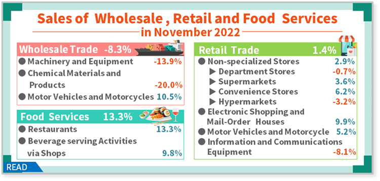 Sales of Wholesale, Retail and Food Services in November 2022
