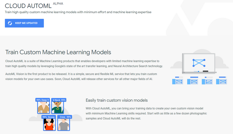 圖1 Google發表Cloud AutoML協助訓練客製化的機器學習模型