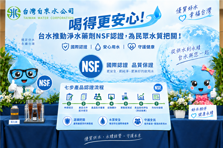 喝得更安心!台水推動淨水藥劑NSF認證，為民眾水質把關