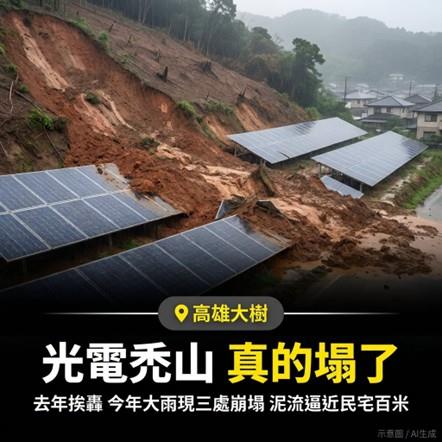 能源署澄清新聞稿圖說2-網路社群流傳AI作圖泥流逼近民宅為假畫面