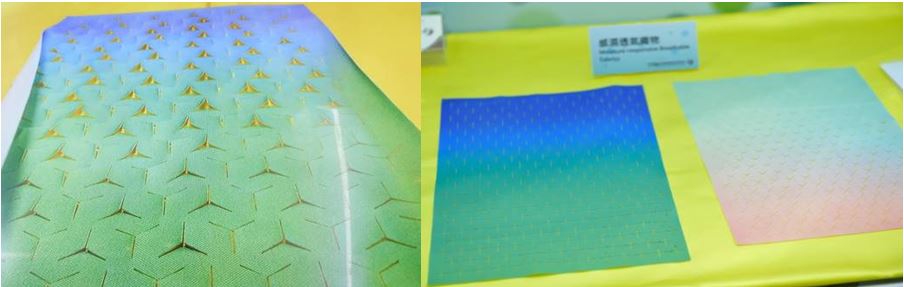 圖7　紡織所研發感濕型智能材料，遇濕氣則孔隙度增大（左）；移除濕氣則恢復原樣（右）