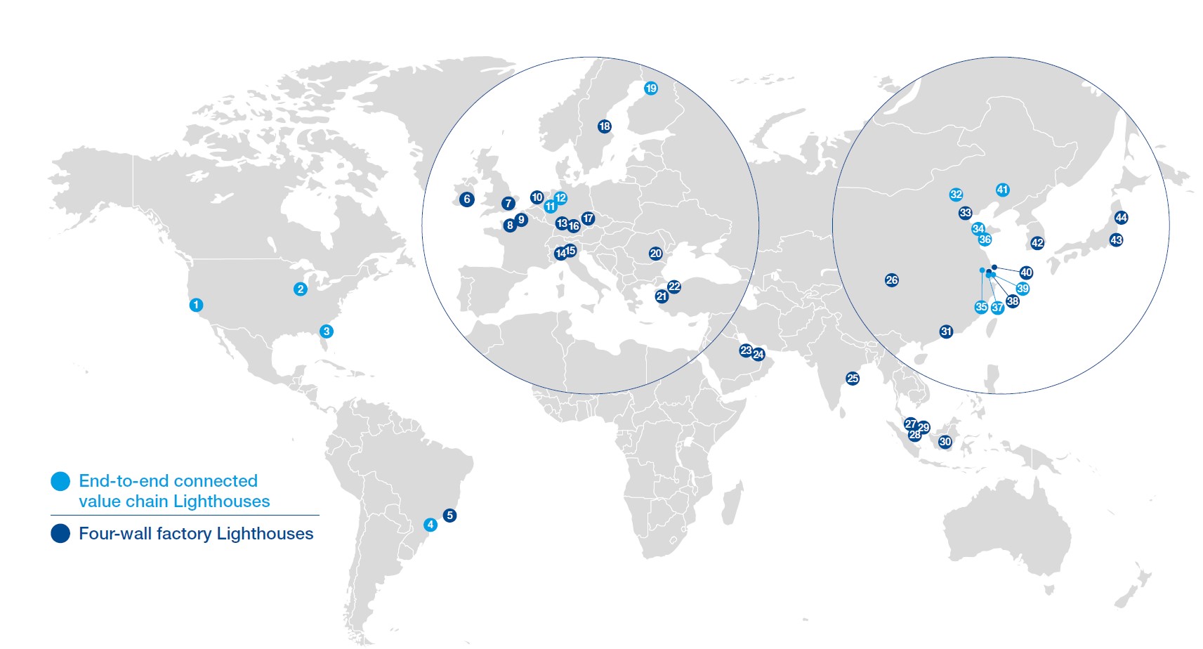 圖1 全球燈塔工廠網絡成員位置分布圖