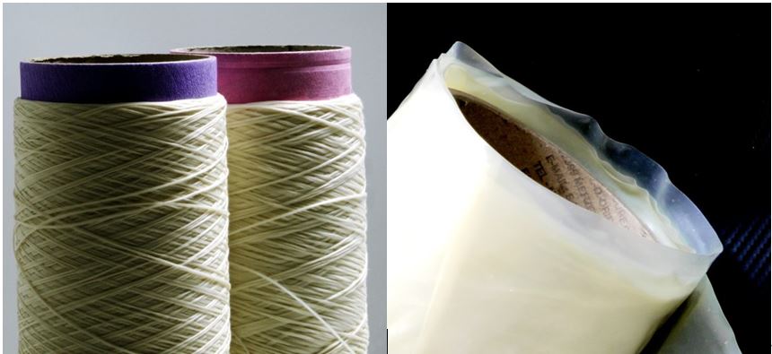 圖2 「QMILK」牛奶紗線(左)及薄膜產品(右)