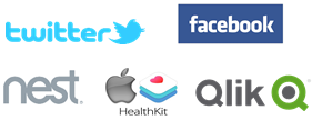 twitter, facebook, nest, healthKit, Qlik