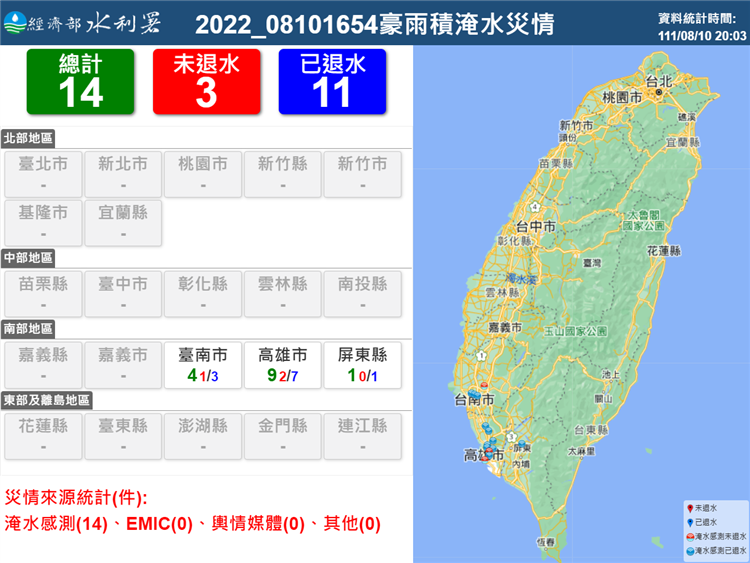 炎熱天氣及颱風外圍造成南部強降雨  水利署即時掌握水情並隨時支援地方政府救災需求