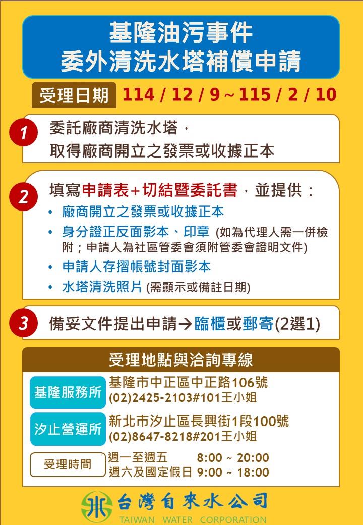 台水成立「馬上辦服務中心」_基隆油污事件委外清洗水塔償申請