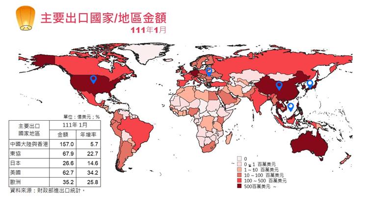 我國對外貿易統計摘要-主要出口國家/地區金額