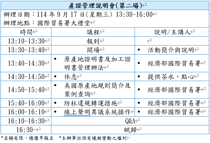 0917產證管理說明會(第二場)時間及議程說明