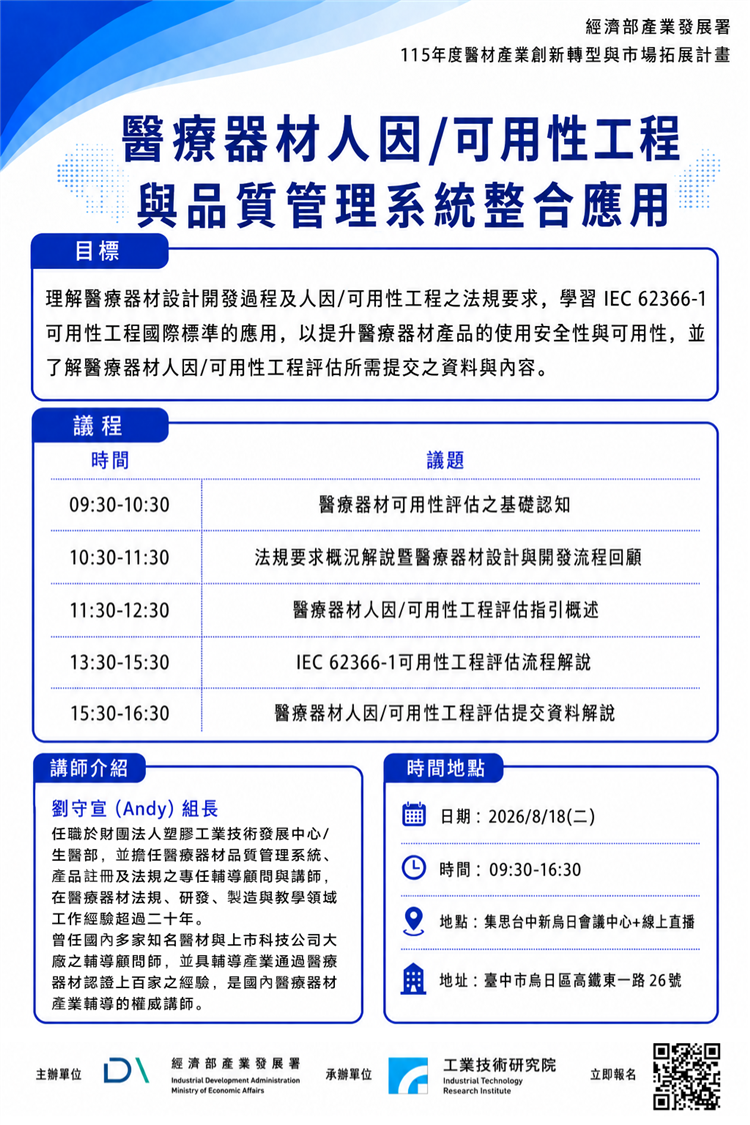 醫療器材人因/可用性工程與品質管理系統整合應用